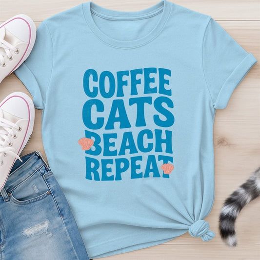 COFFEE CATS BEACH T-SHIRT