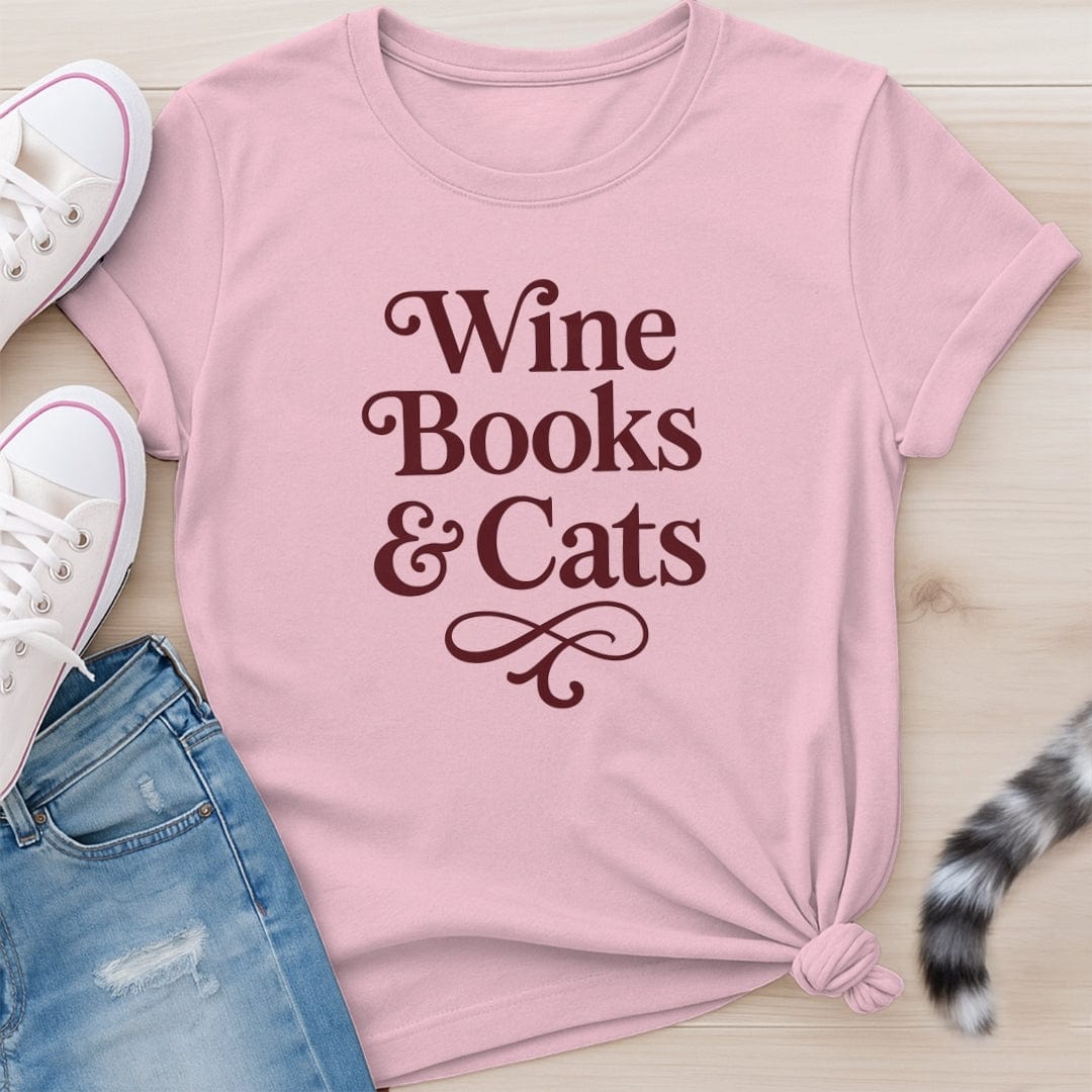 WINE BOOKS CATS T-SHIRT