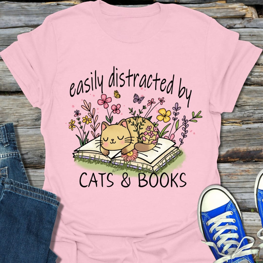 Easily Distracted By Cats And Books T-Shirt