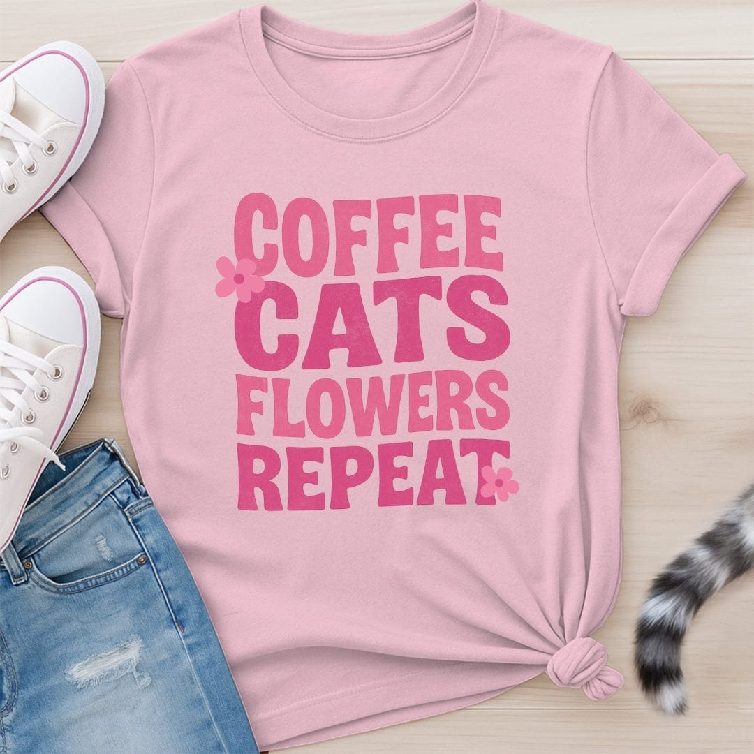 COFFEE CATS FLOWERS T-SHIRT