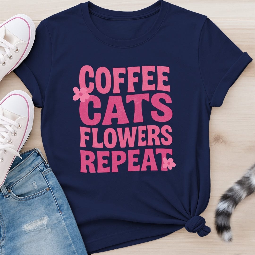 COFFEE CATS FLOWERS T-SHIRT
