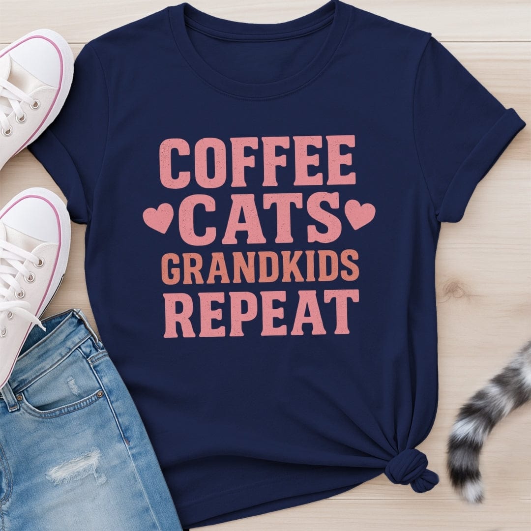COFFEE CATS GRANDKIDS REPEAT T-SHIRT
