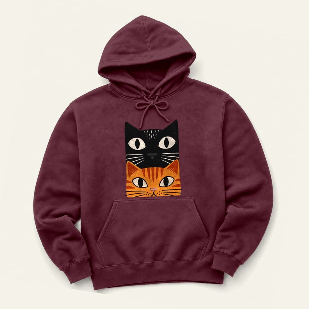 Orange Tabby Cat Stack Hoodie in Maroon