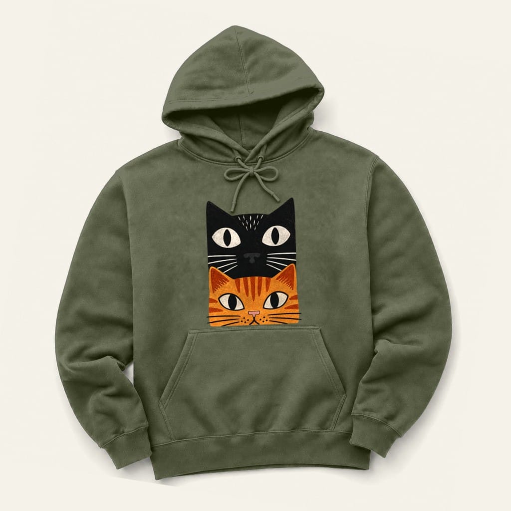 Orange Tabby Cat Stack Hoodie in Military Green