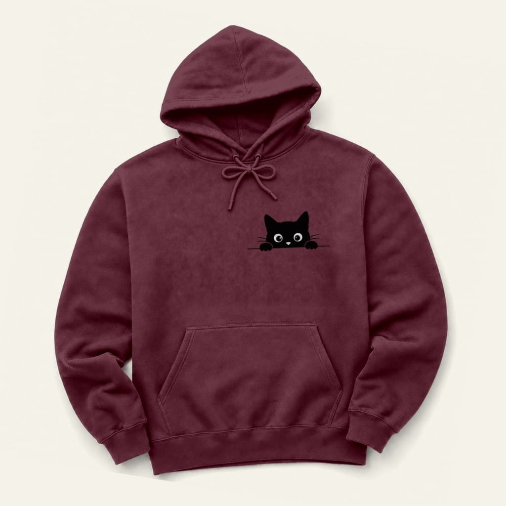 Pocket Kitty Hoodie in Maroon
