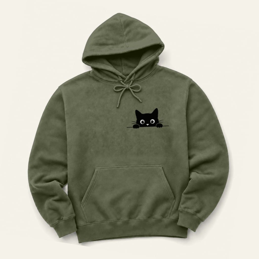 Pocket Kitty Hoodie in Military Green