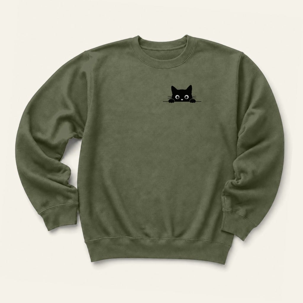 Pocket Kitty Sweatshirt in Military Green