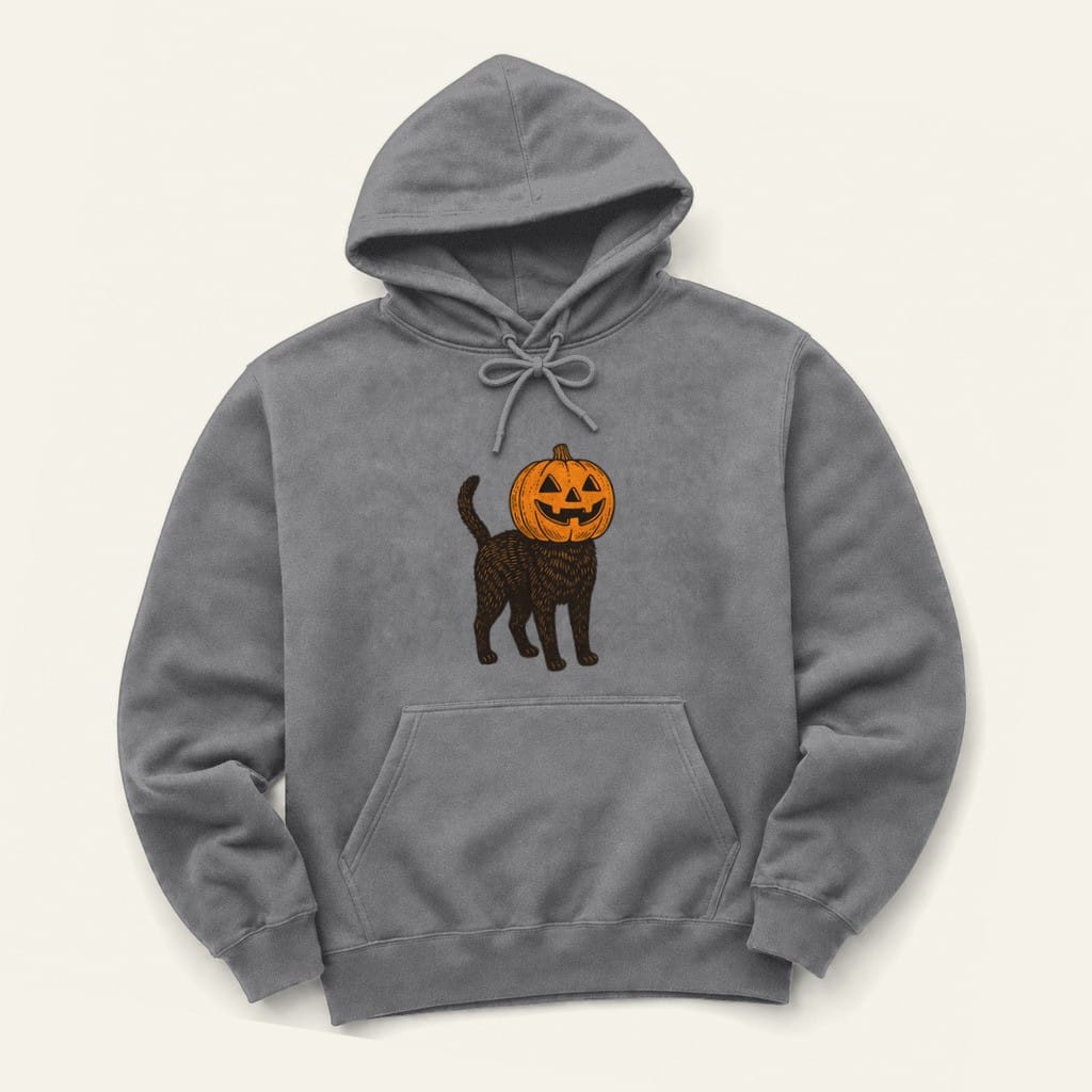 Pumpkin Head Cat Hoodie in Graphite Heather