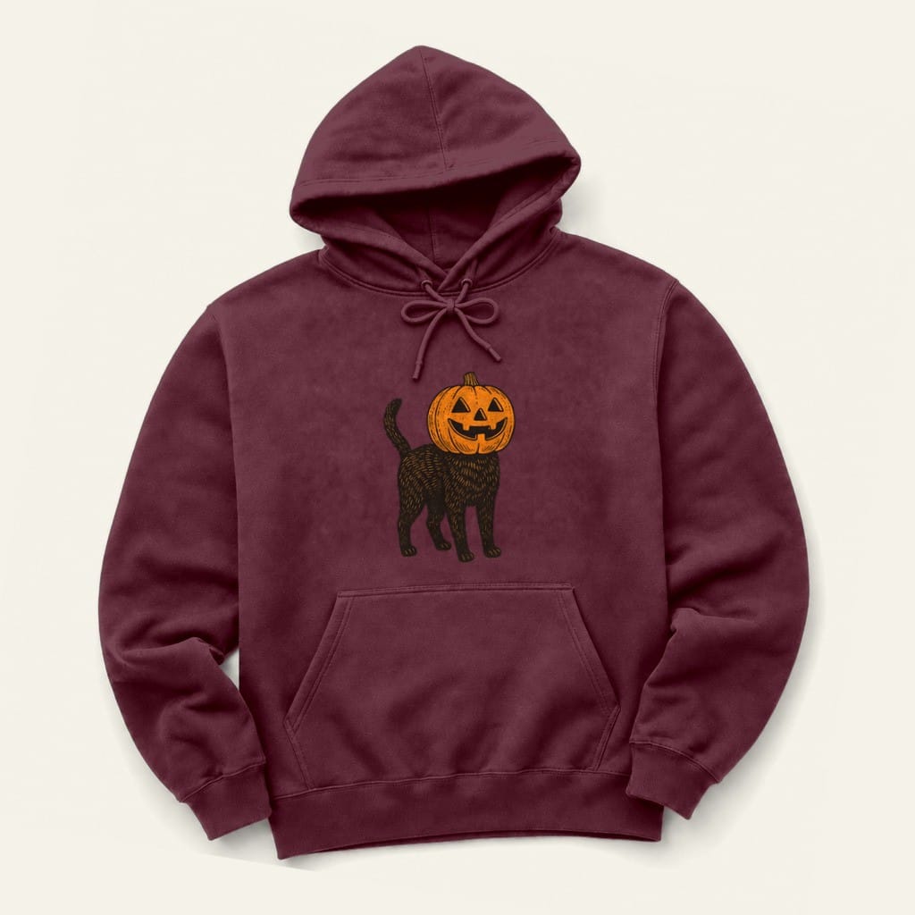 Pumpkin Head Cat Hoodie in Maroon