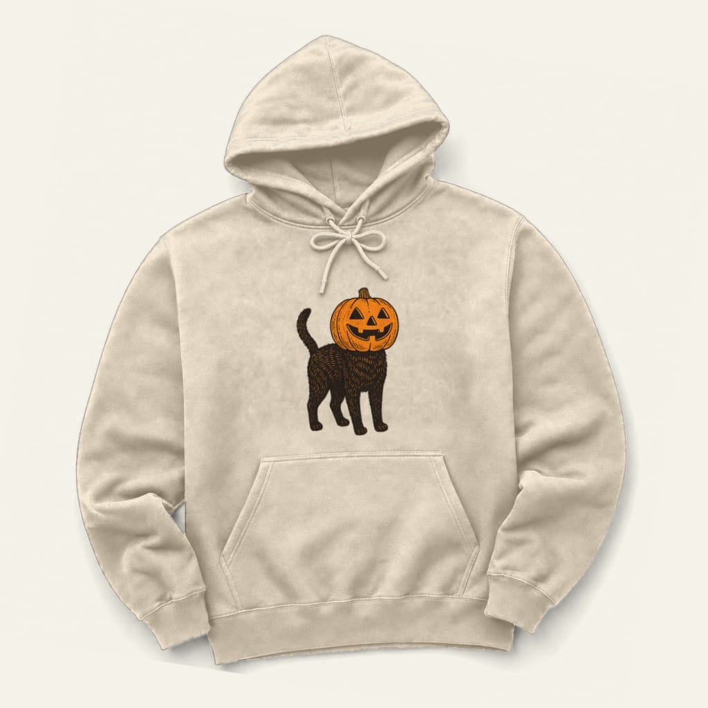 Pumpkin Head Cat Hoodie in Sand