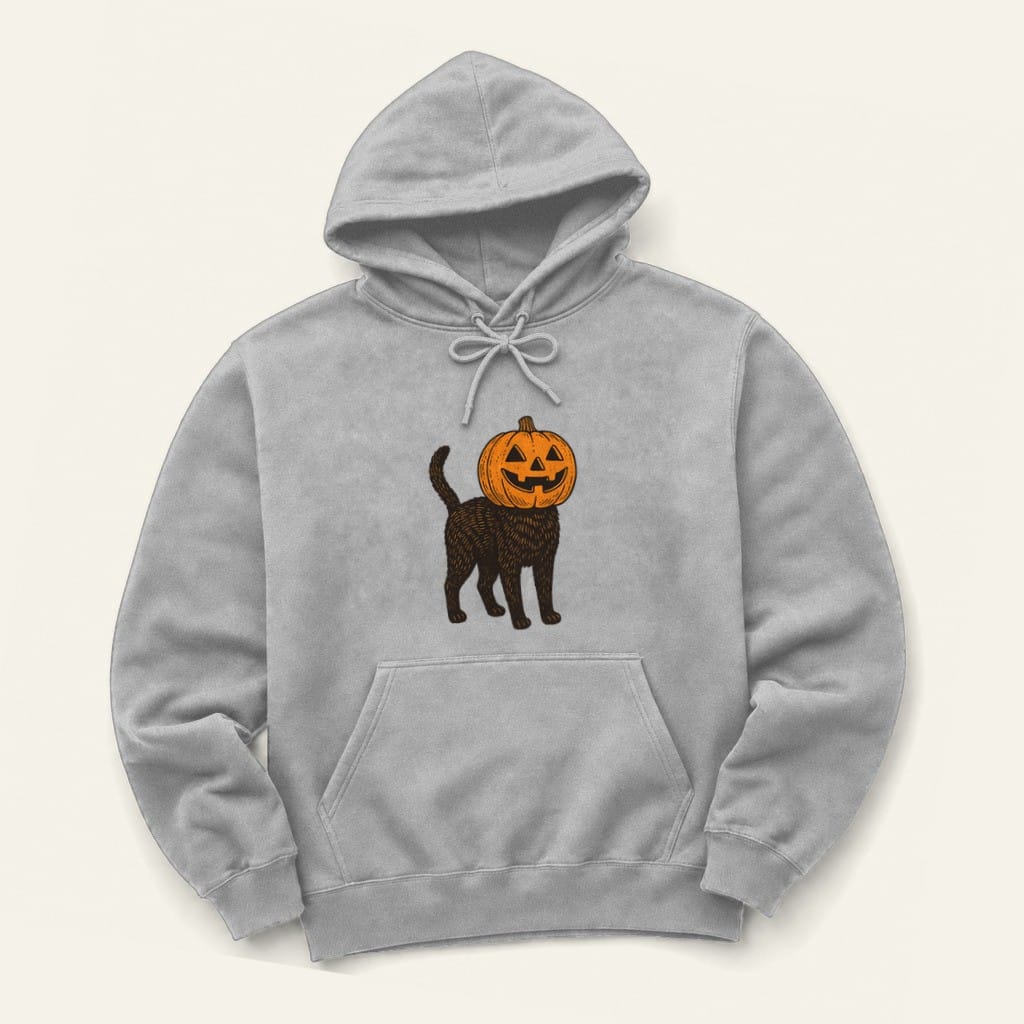 Pumpkin Head Cat Hoodie in Sport Grey