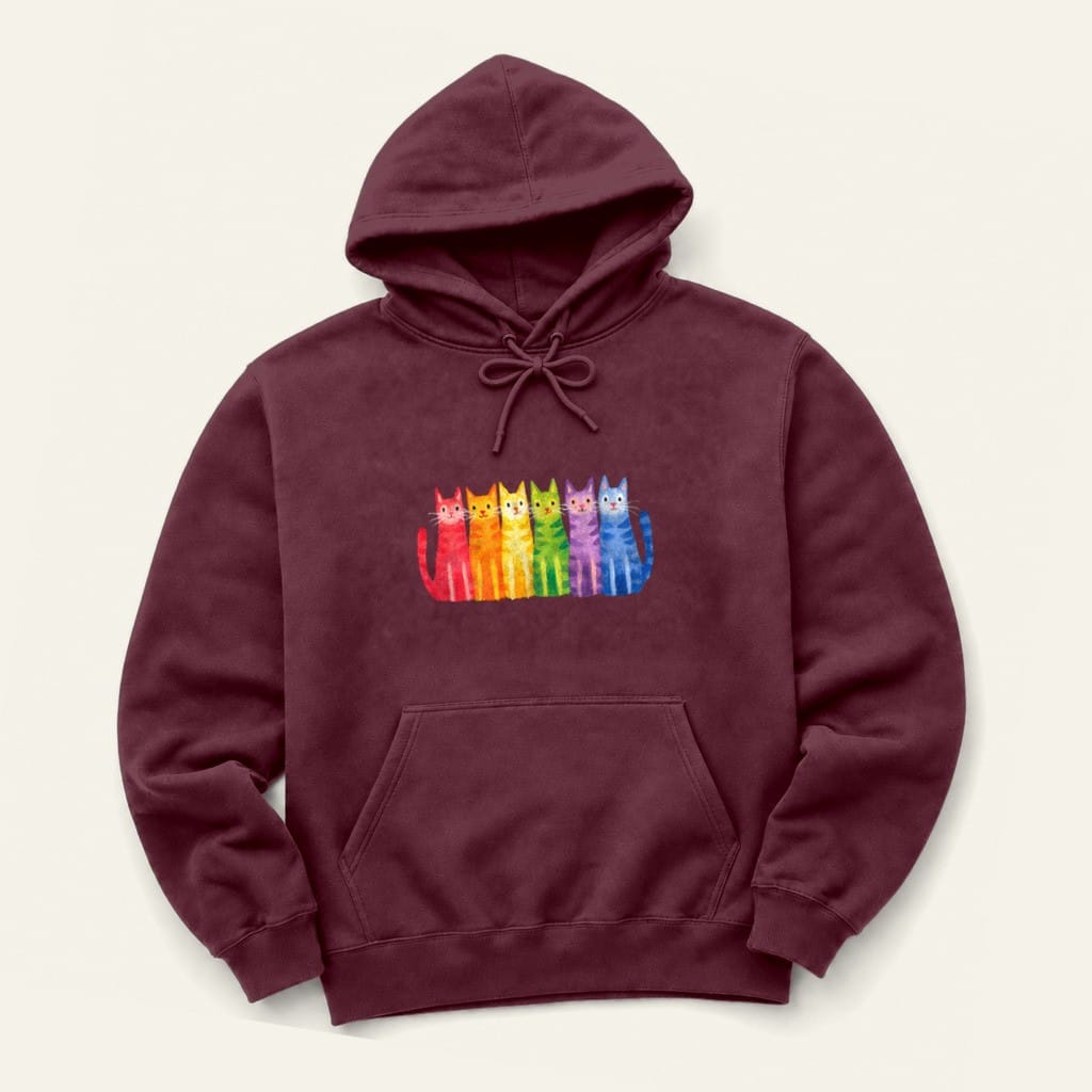 Rainbow Kitties Hoodie in Maroon