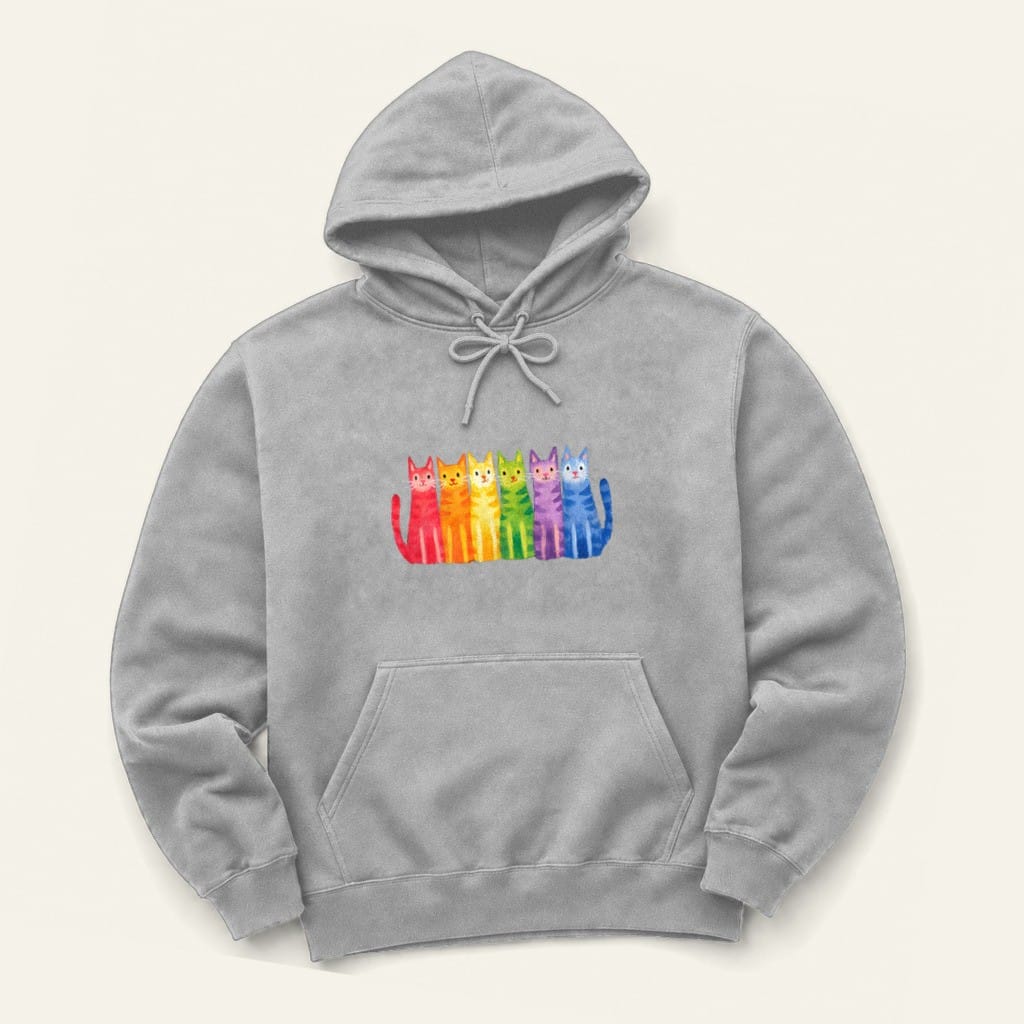 Rainbow Kitties Hoodie in Sport Grey