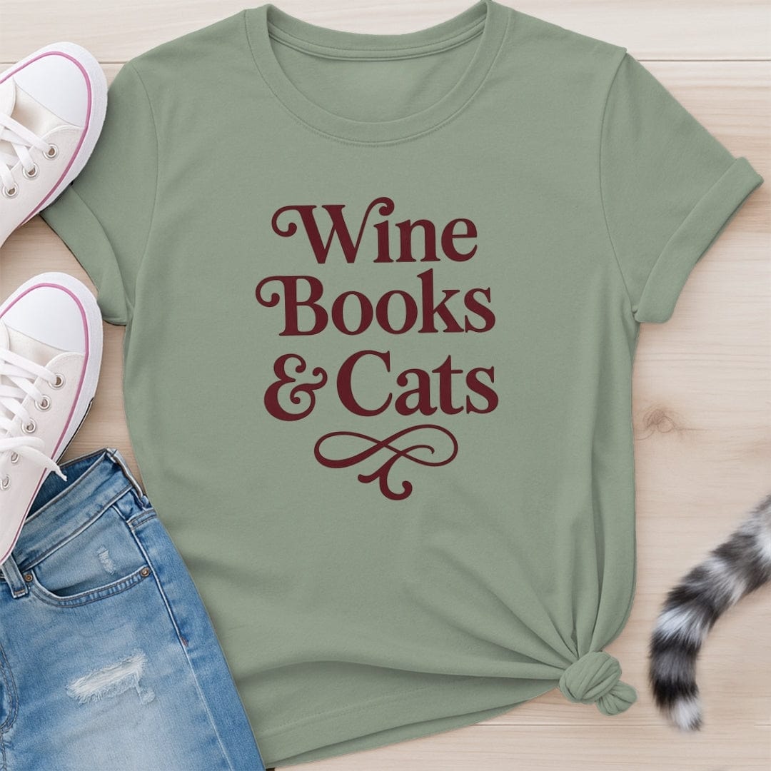 WINE BOOKS CATS T-SHIRT