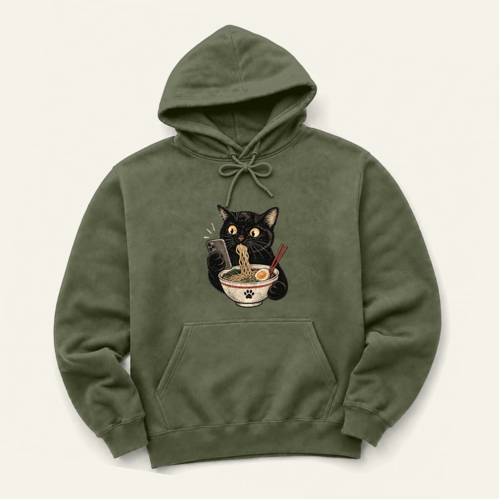 Scrolling and Ramen Hoodie in Military Green