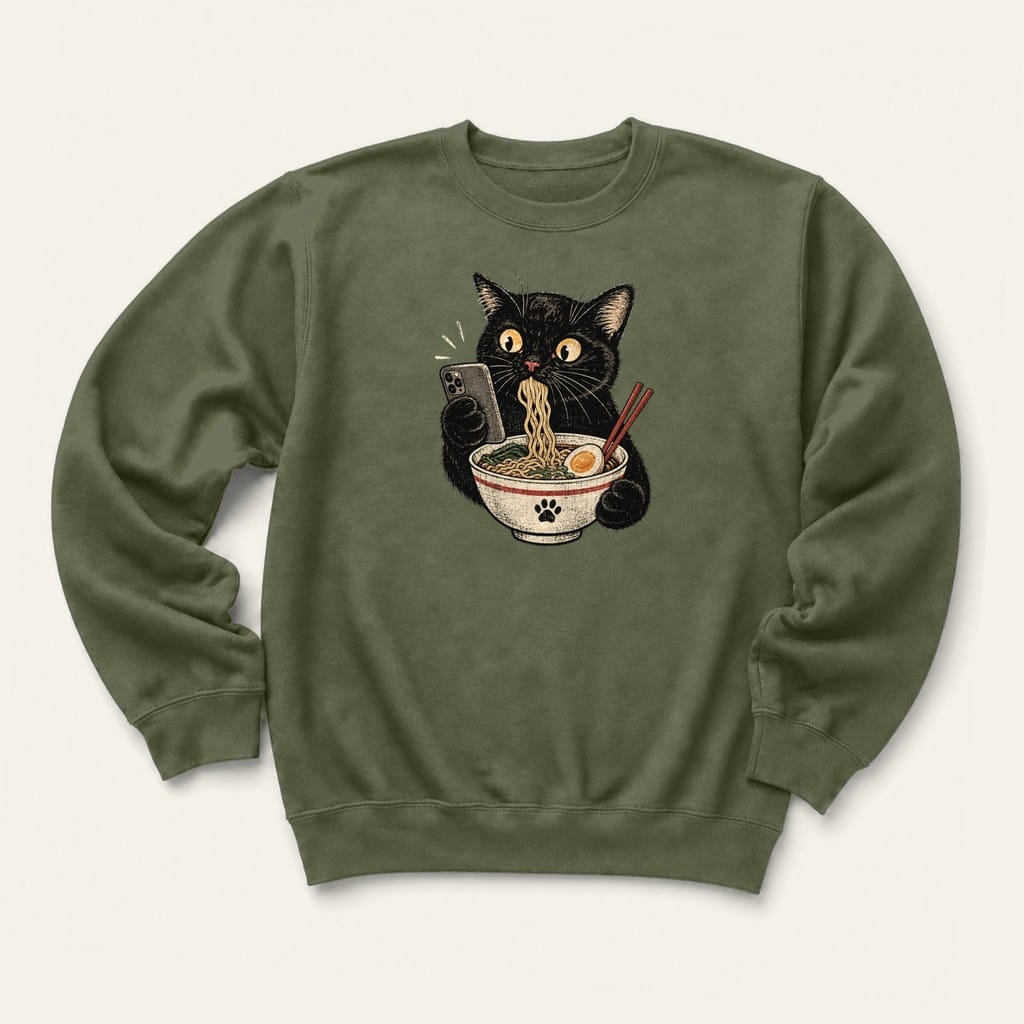 Scrolling and Ramen Sweatshirt in Military Green