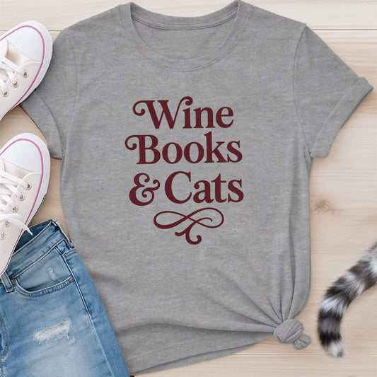 WINE BOOKS CATS T-SHIRT
