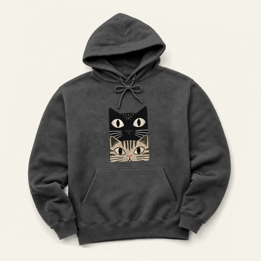 Tabby Cat Stack Hoodie in Dark Heather