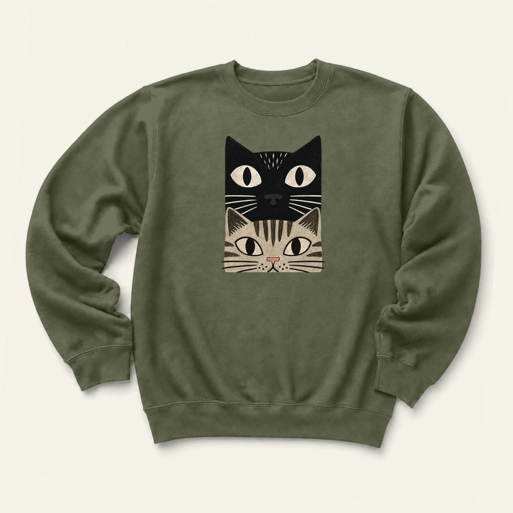 Tabby Cat Stack Sweatshirt in Military Green