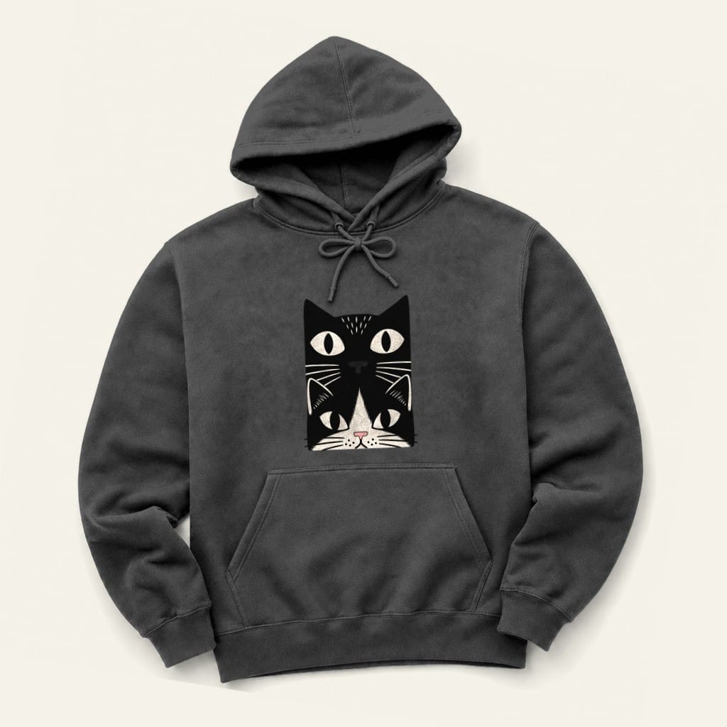 Tuxedo Cat Stack Hoodie in Dark Heather