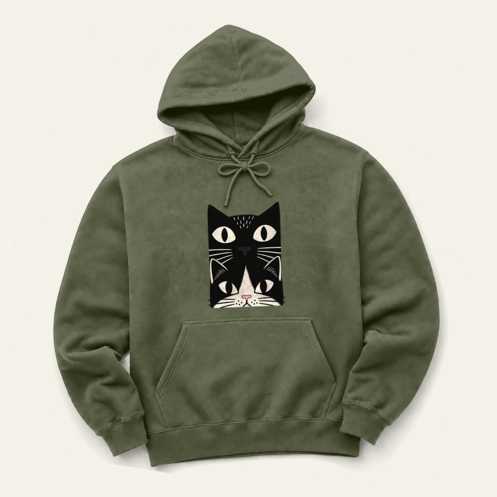 Tuxedo Cat Stack Hoodie in Military Green