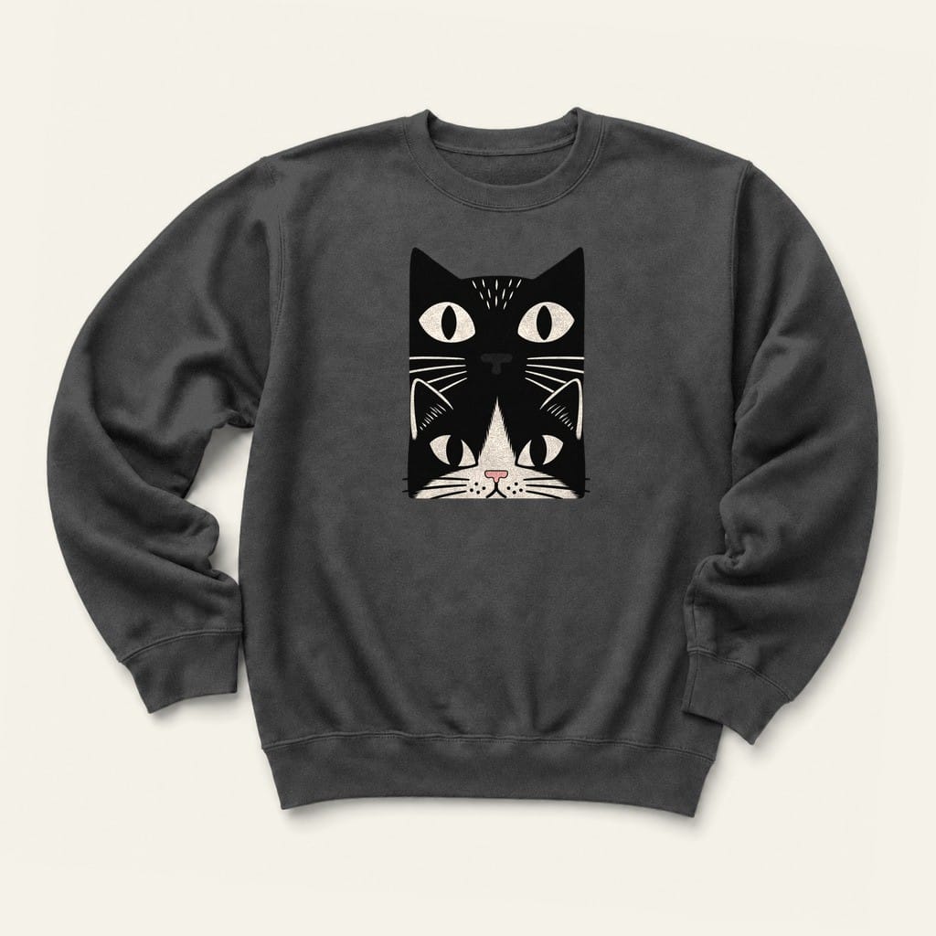 Tuxedo Cat Stack Sweatshirt in Dark Heather