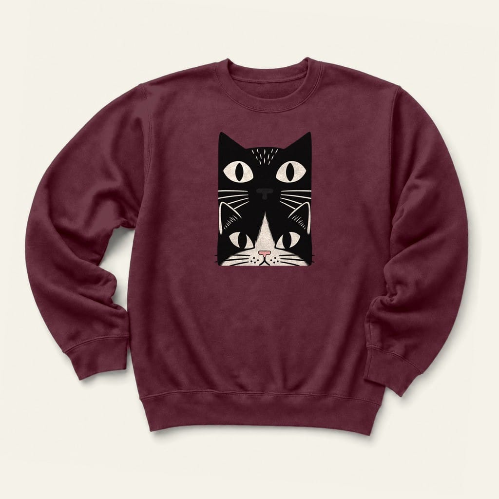 Tuxedo Cat Stack Sweatshirt in Maroon