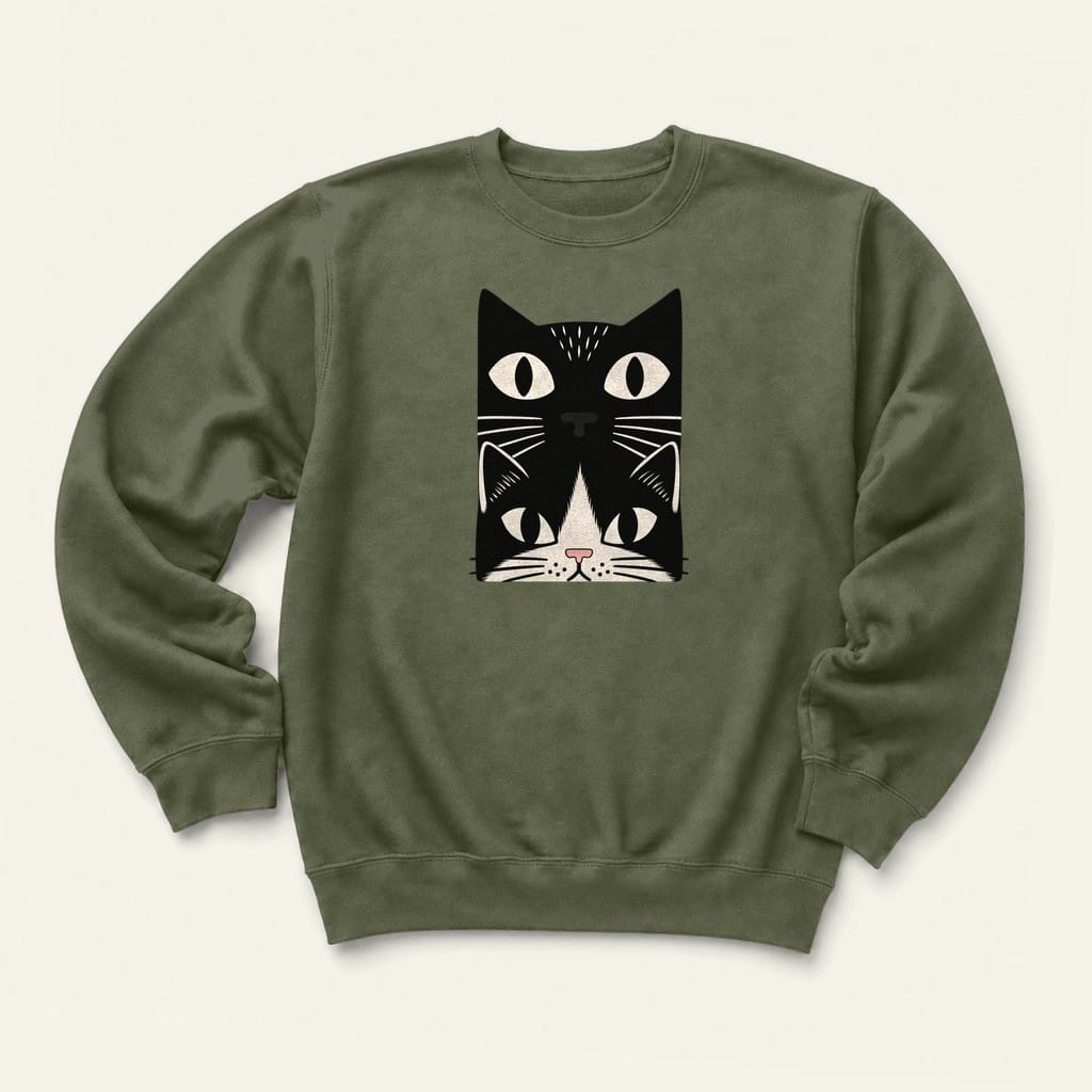 Tuxedo Cat Stack Sweatshirt in Military Green