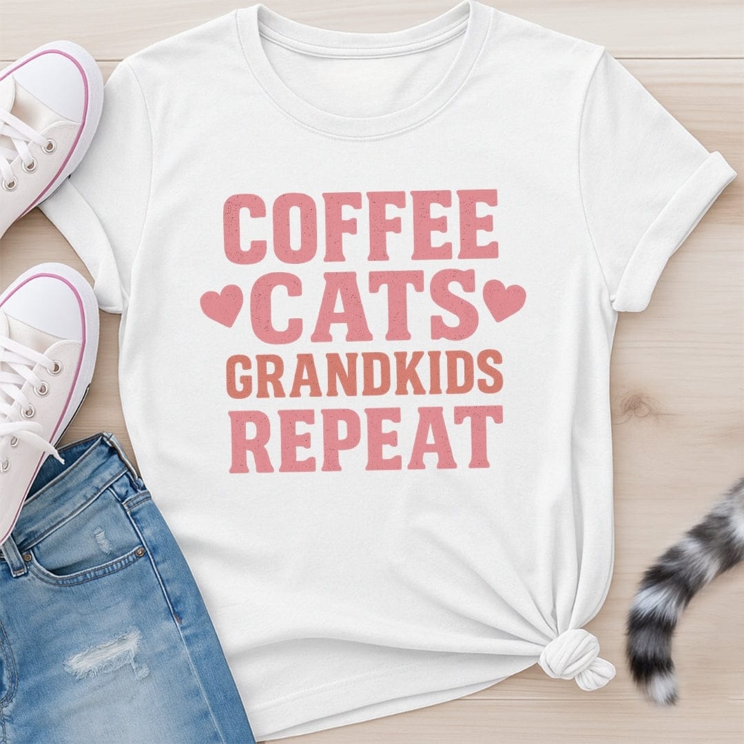 COFFEE CATS GRANDKIDS REPEAT T-SHIRT