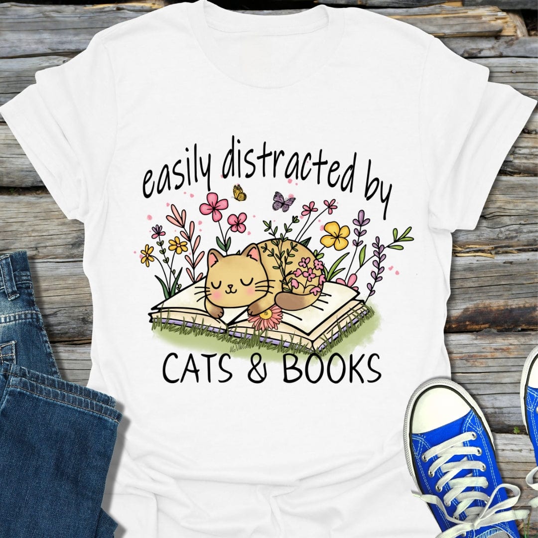 Easily Distracted By Cats And Books T-Shirt