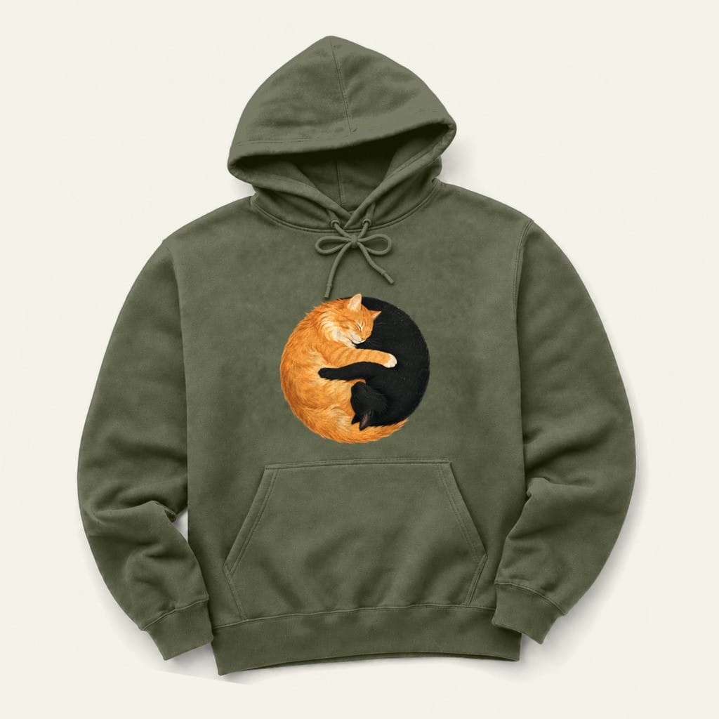 Yin Yang Orange Hoodie in Military Green